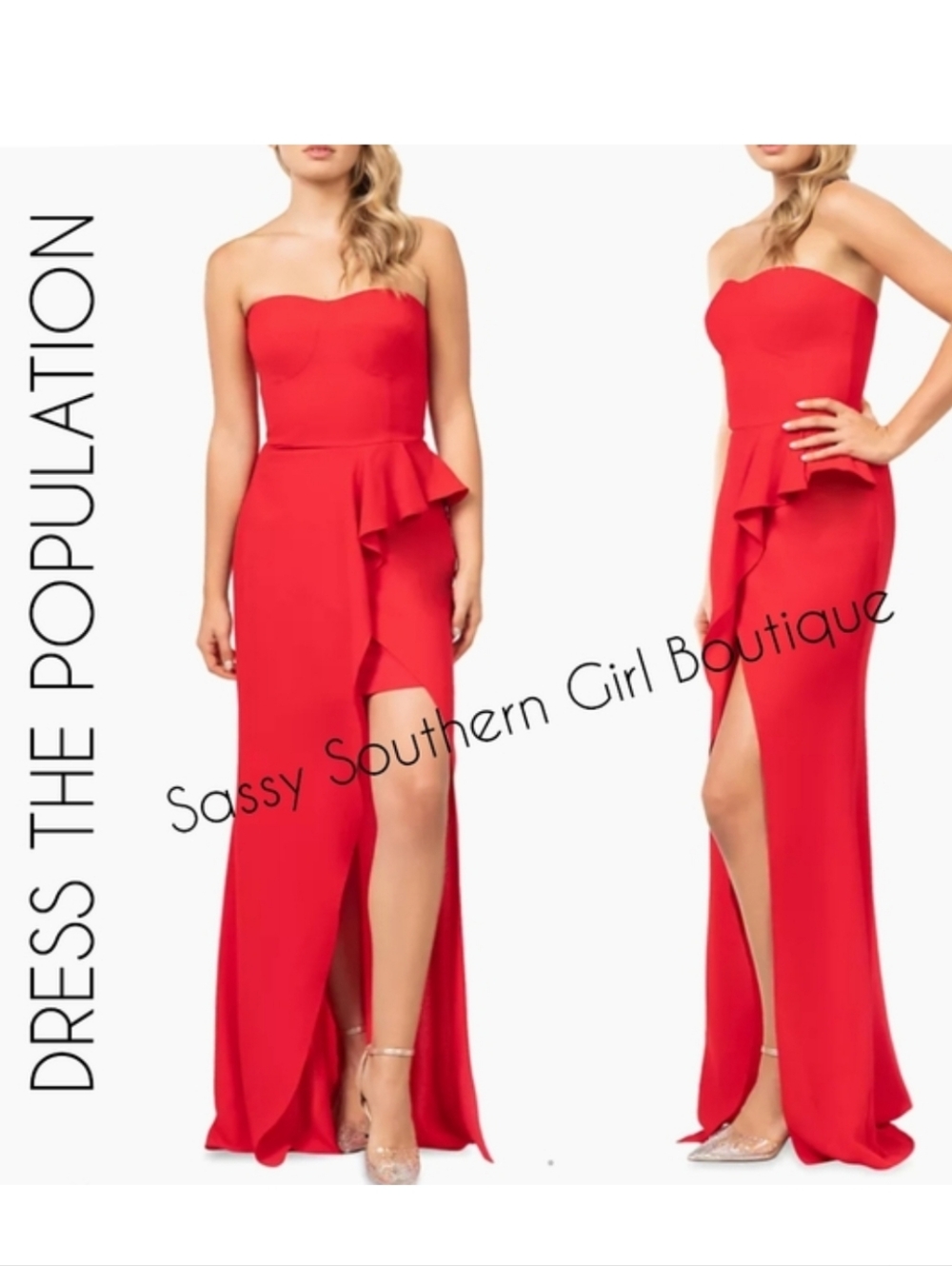 ⭐🆕 DRESS THE POPULATION red strapless maxi dress